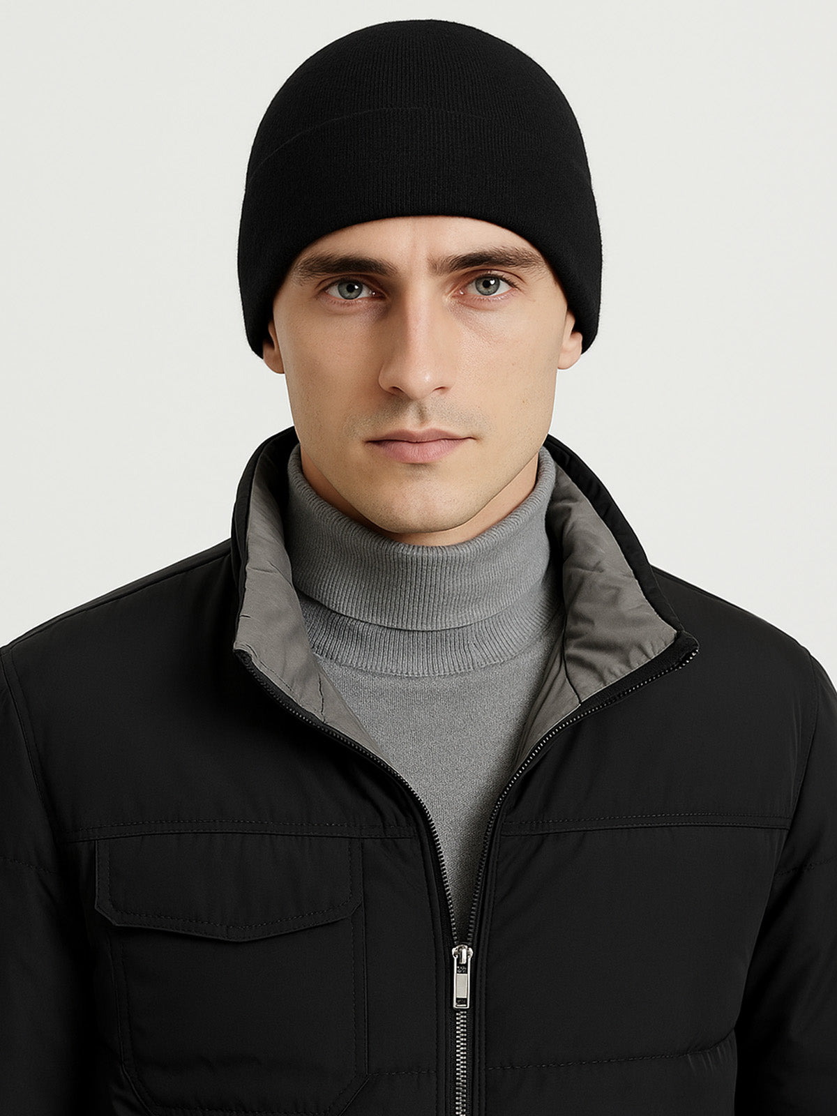 Bonnet en laine mérinos, tricot sans couture, unisexe, doux et chaud, bonnet extensible hiver, léger et compact, modèle Jay - Bonnets - Noir