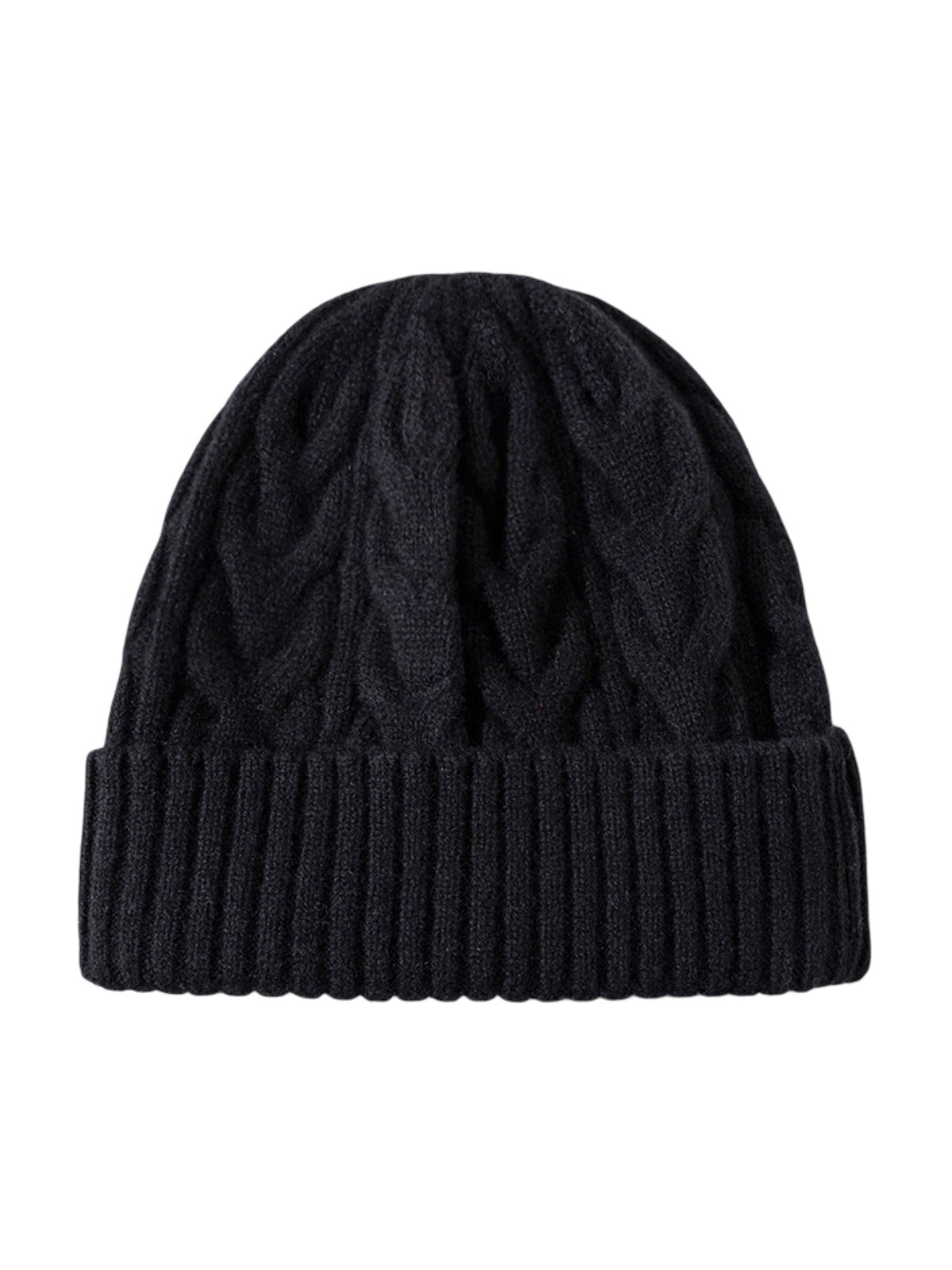 Bonnet en laine torsadé, hiver chaud, mixte, tricot extensible, bonnet doux 100% laine, modèle Beanie - Bonnets - Noir