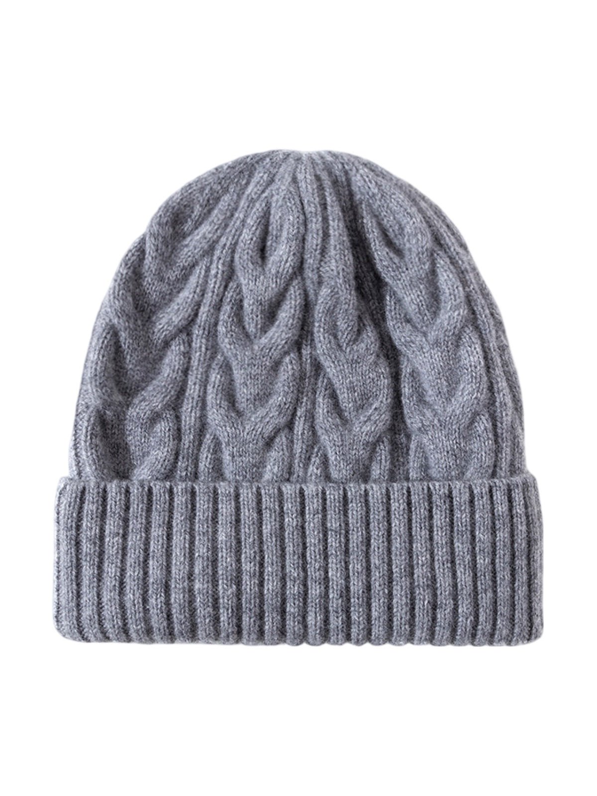 Bonnet en laine torsadé, hiver chaud, mixte, tricot extensible, bonnet doux 100% laine, modèle Beanie - Bonnets - Gris