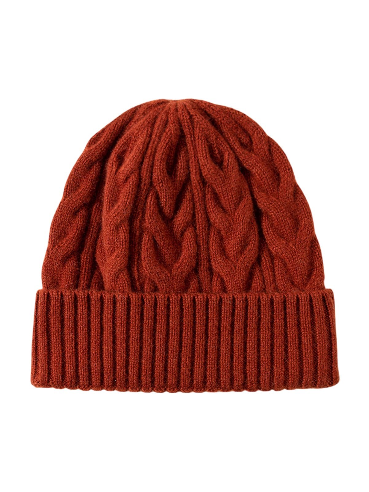 Bonnet en laine torsadé, hiver chaud, mixte, tricot extensible, bonnet doux 100% laine, modèle Beanie - Bonnets - Rouge