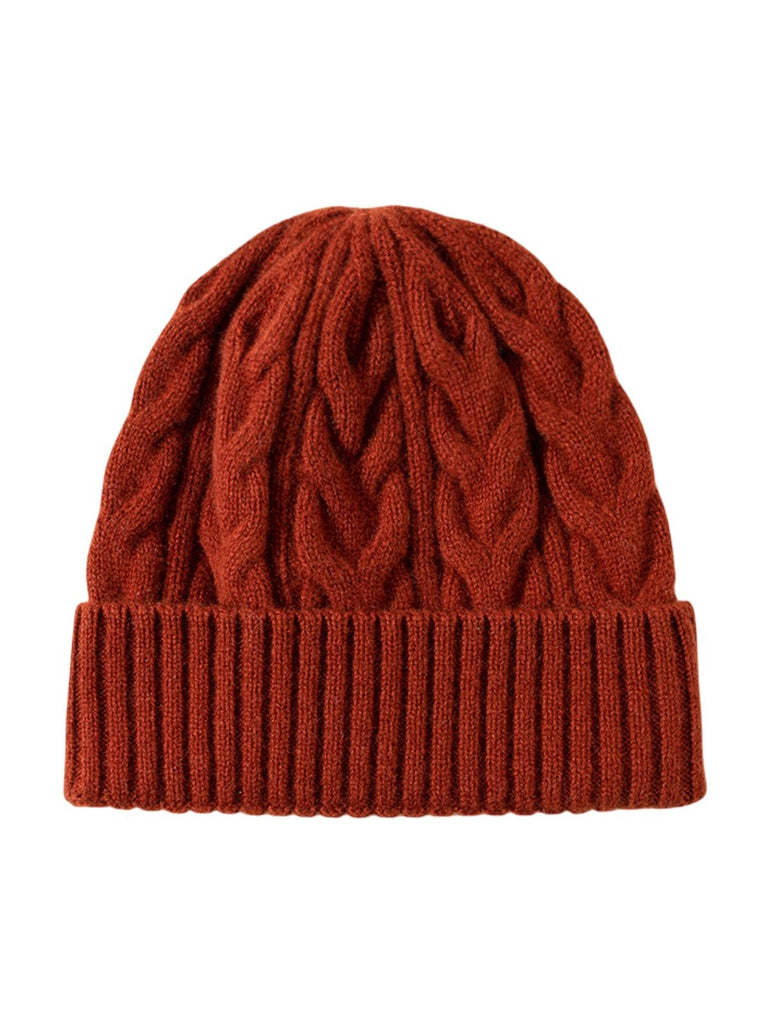 Bonnet en laine torsadé, hiver chaud, mixte, tricot extensible, bonnet doux 100% laine, modèle Beanie - Bonnets - Rouge