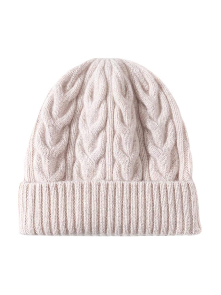 Bonnet en laine torsadé, hiver chaud, mixte, tricot extensible, bonnet doux 100% laine, modèle Beanie - Bonnets - Blanc