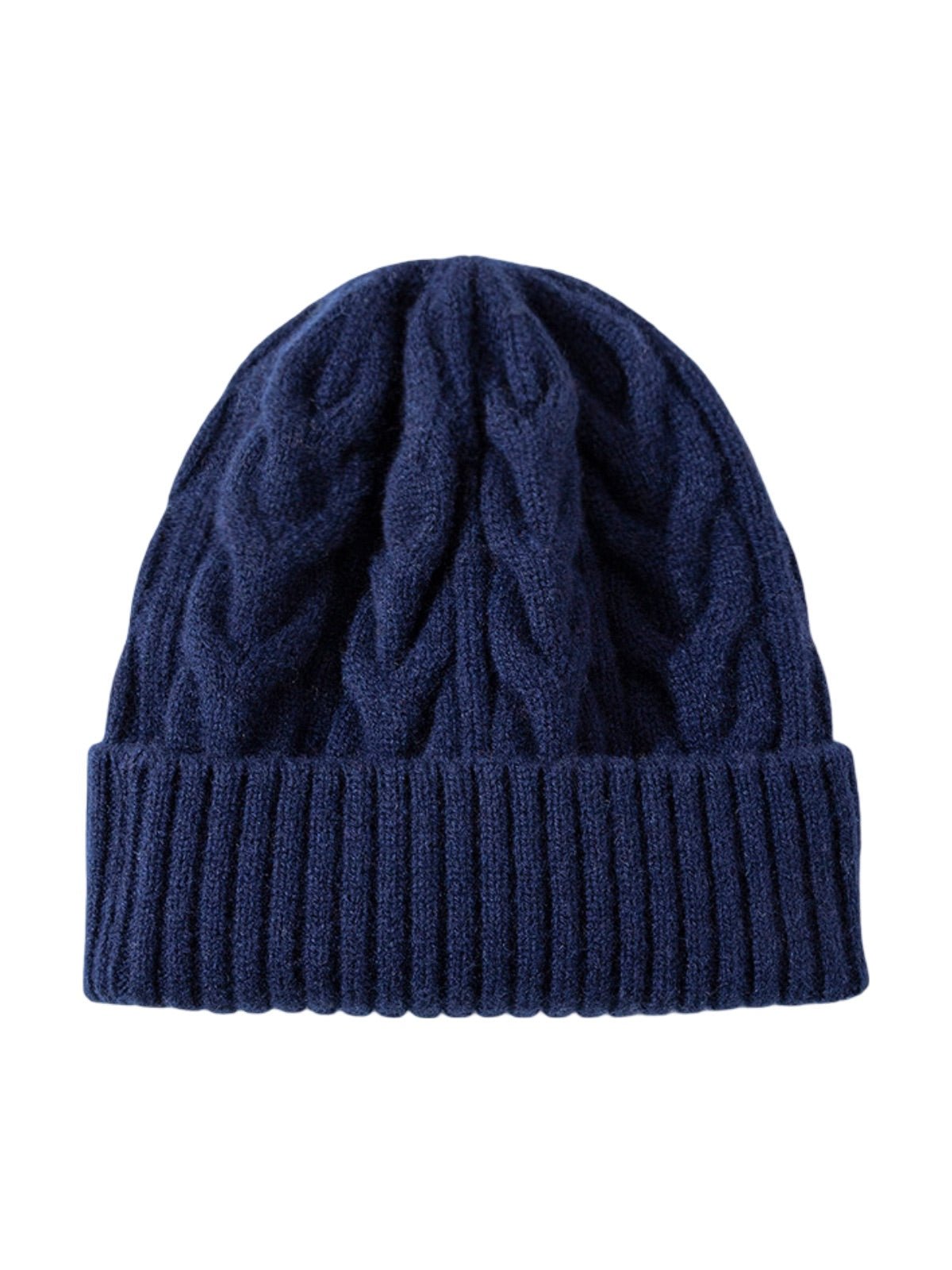 Bonnet en laine torsadé, hiver chaud, mixte, tricot extensible, bonnet doux 100% laine, modèle Beanie - Bonnets - Bleu marine