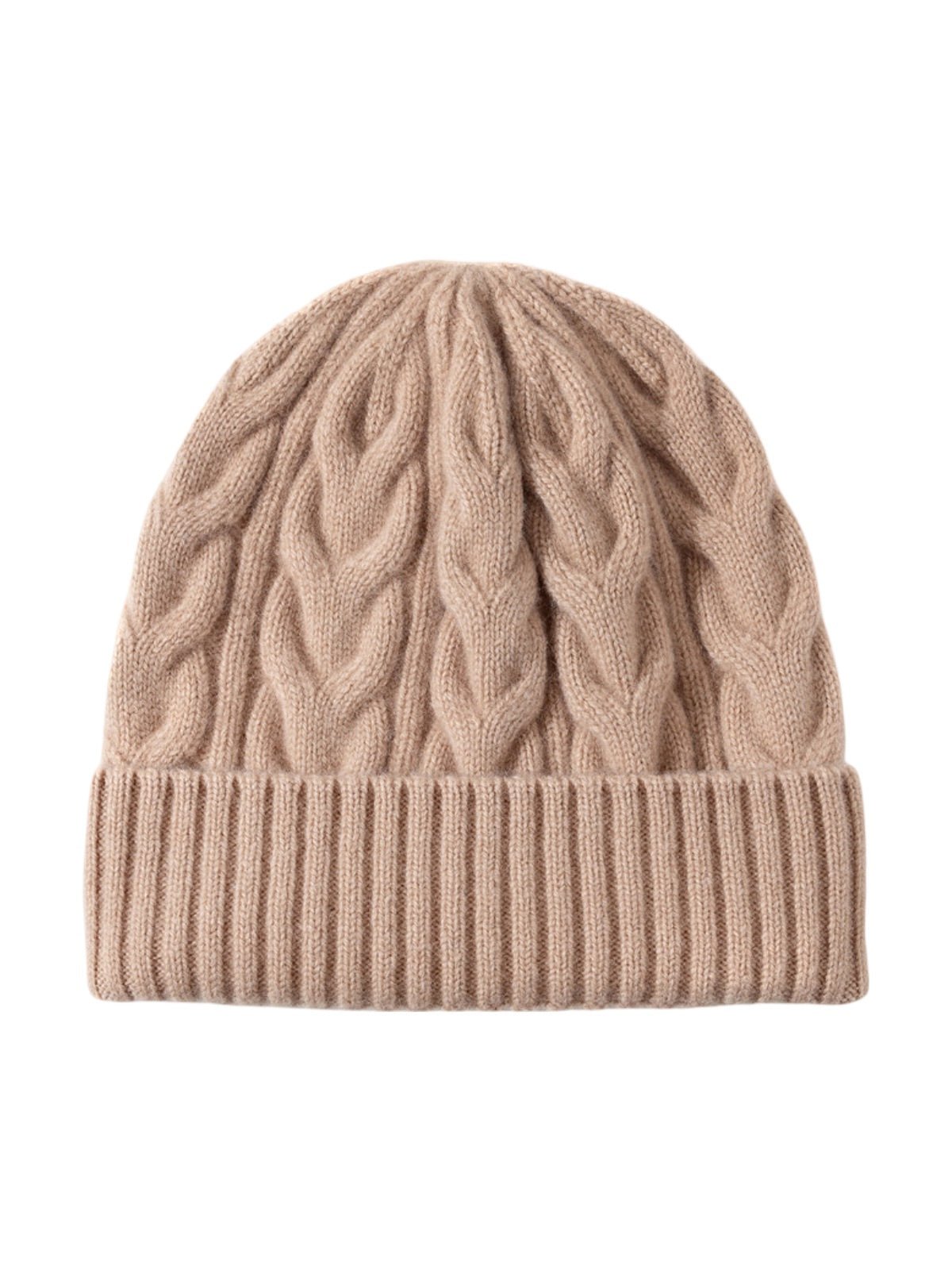 Bonnet en laine torsadé, hiver chaud, mixte, tricot extensible, bonnet doux 100% laine, modèle Beanie - Bonnets - Beige