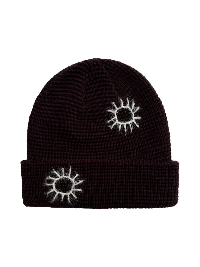 Berretto in maglia ricamata, morbido e caldo, design originale sole, stile unisex moderno, accessorio invernale di tendenza, modello Trada