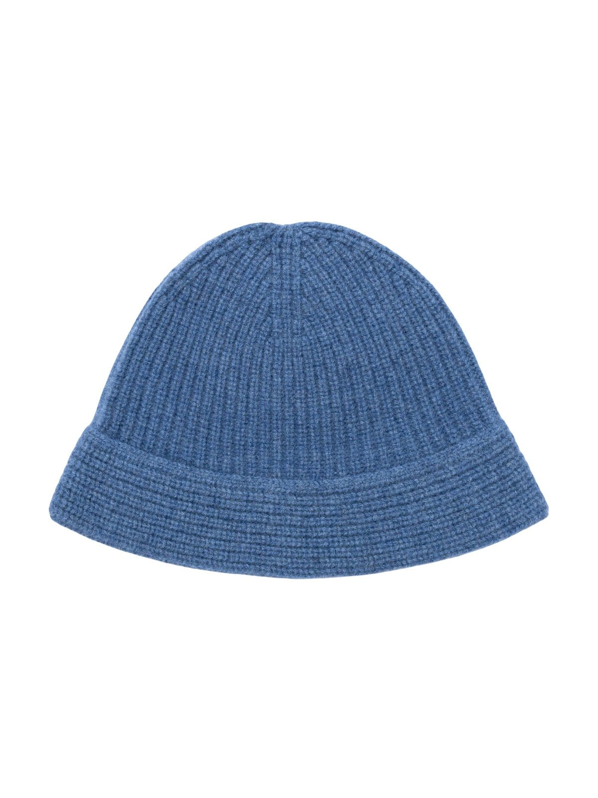 Bonnet en pur laine pour femme, forme cloche moderne, maille côtelée chaude, style casual chic, hiver doux et confortable, style bob, modèle Alix - Bonnets - Bleu