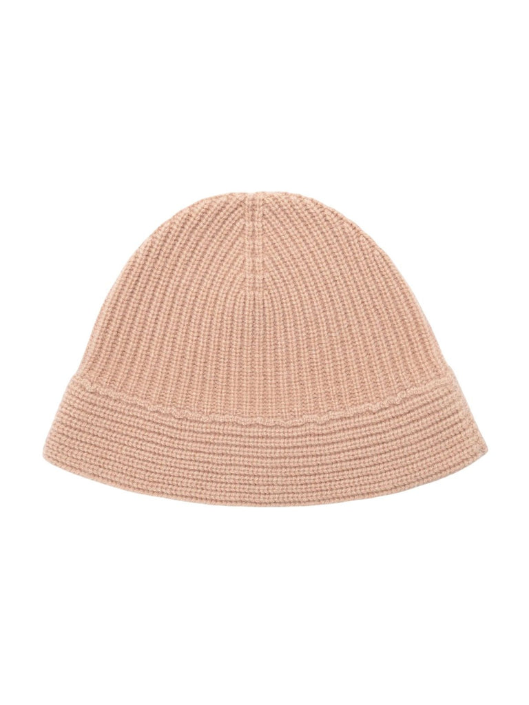Bonnet en pur laine pour femme, forme cloche moderne, maille côtelée chaude, style casual chic, hiver doux et confortable, style bob, modèle Alix - Bonnets - Beige