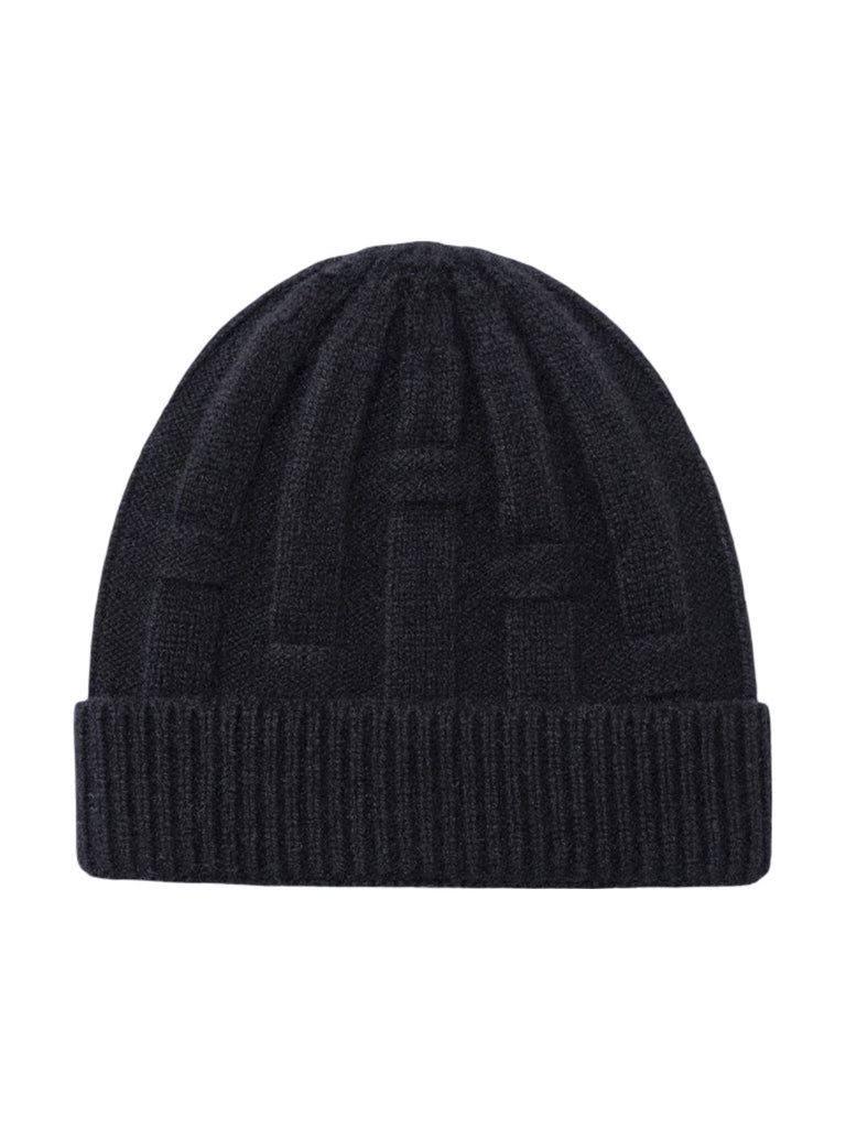 Bonnet en pure laine homme et femme, maille épaisse chaude, design géométrique, toucher doux, bonnet extensible hiver, coupe ajustée confort, modèle Dane - Bonnets - Noir