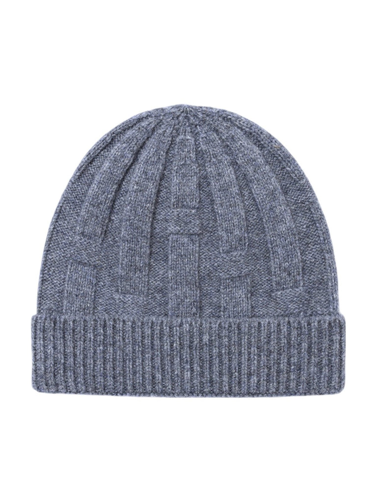 Bonnet en pure laine homme et femme, maille épaisse chaude, design géométrique, toucher doux, bonnet extensible hiver, coupe ajustée confort, modèle Dane - Bonnets - Gris