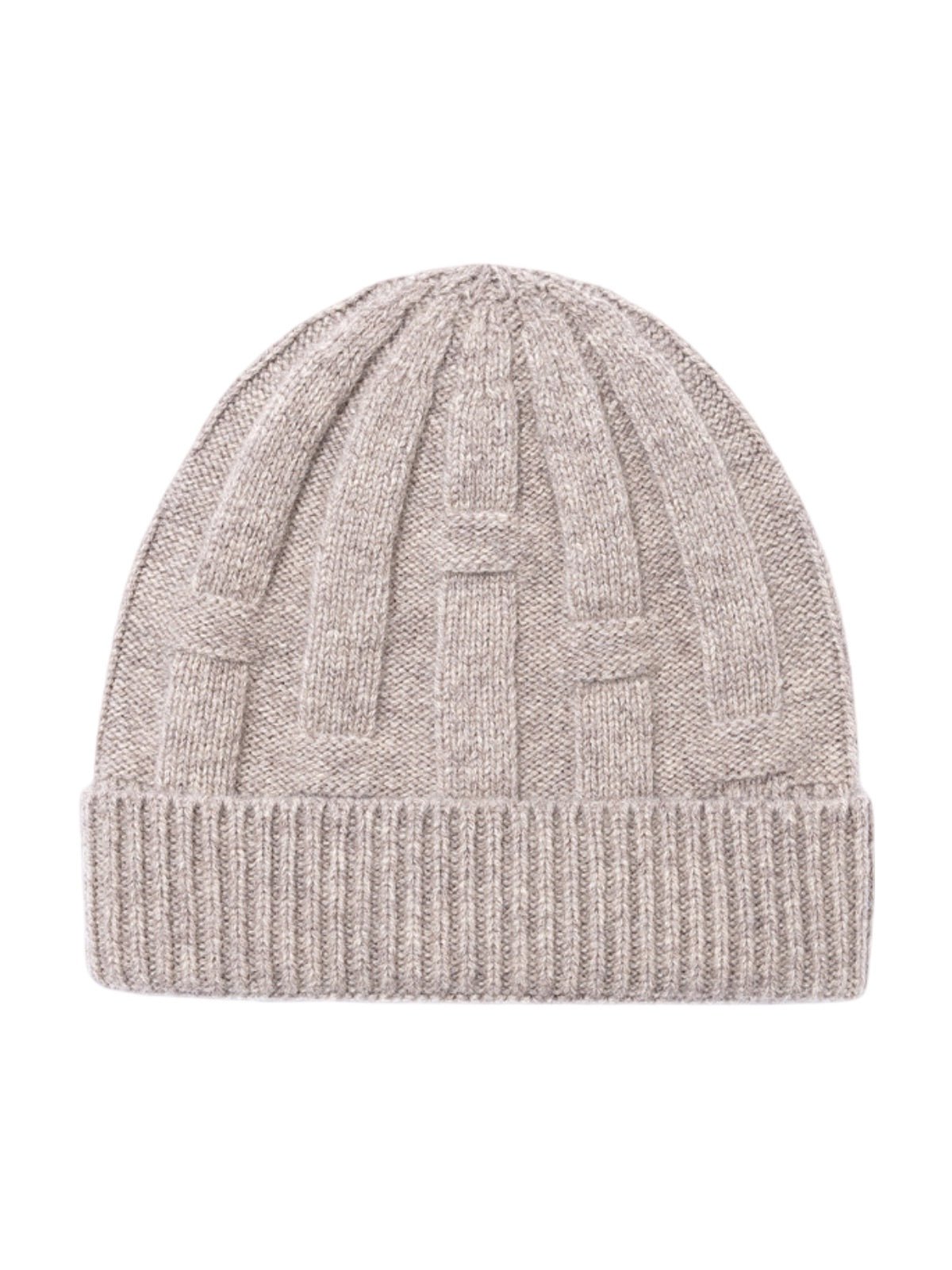 Bonnet en pure laine homme et femme, maille épaisse chaude, design géométrique, toucher doux, bonnet extensible hiver, coupe ajustée confort, modèle Dane - Bonnets - Taupe