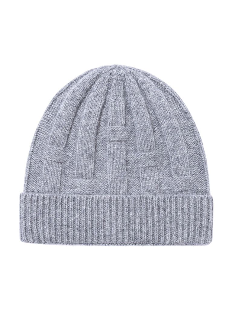 Bonnet en pure laine homme et femme, maille épaisse chaude, design géométrique, toucher doux, bonnet extensible hiver, coupe ajustée confort, modèle Dane - Bonnets - Gris clair