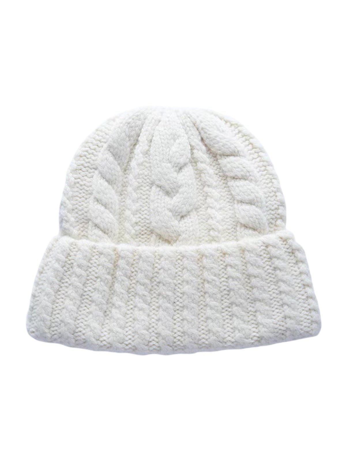 Bonnet en pure laine torsadée, coupe ronde, tricot épais, chaud, hiver femme et homme, style rétro décontracté, modèle Minel - Bonnets - Blanc