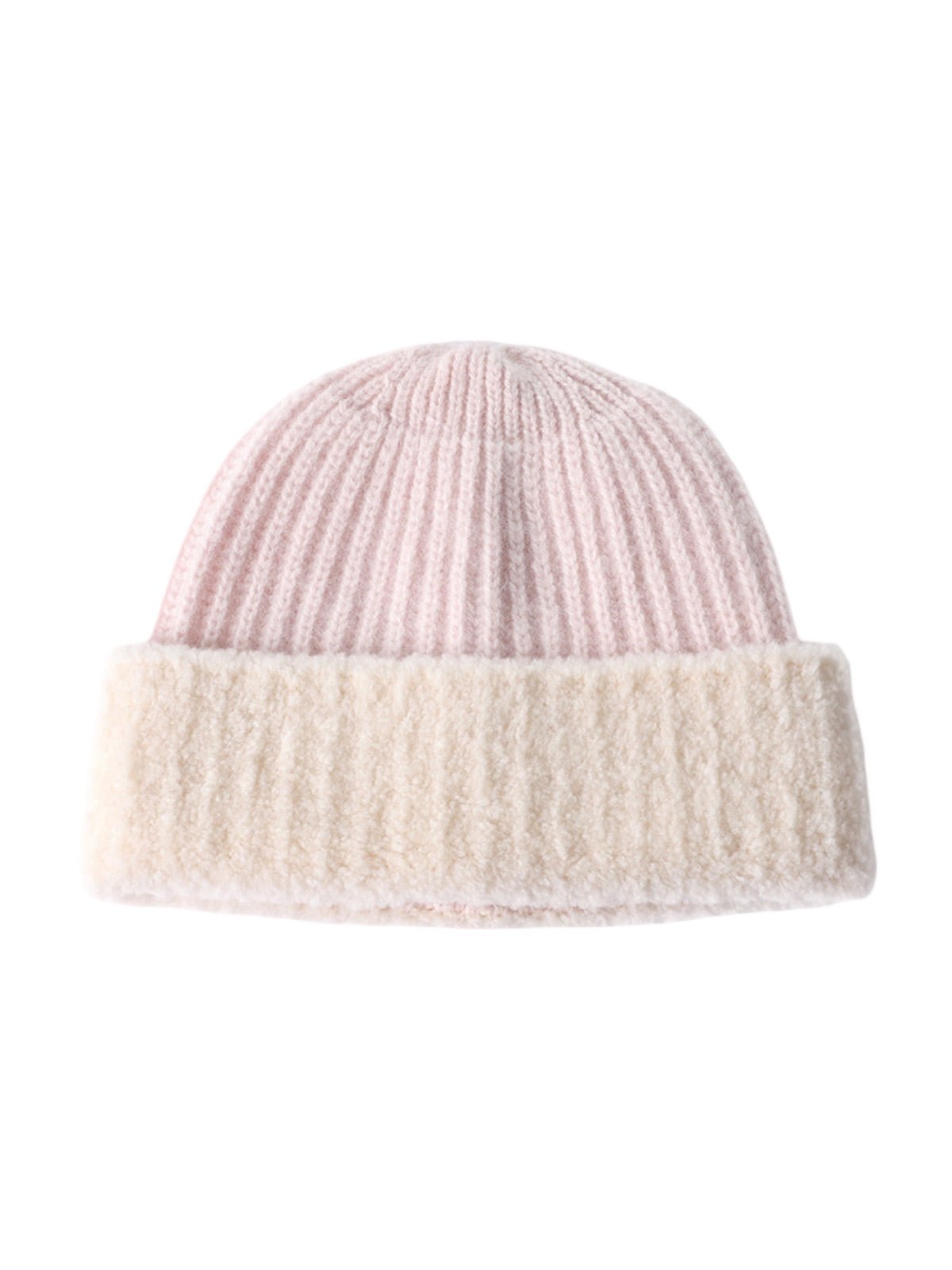 Bonnet en pure laine, tricot côtelé, doublure chaude, pour femme, hiver, style moderne, fluffy, modèle Ambre - Bonnets - Rose