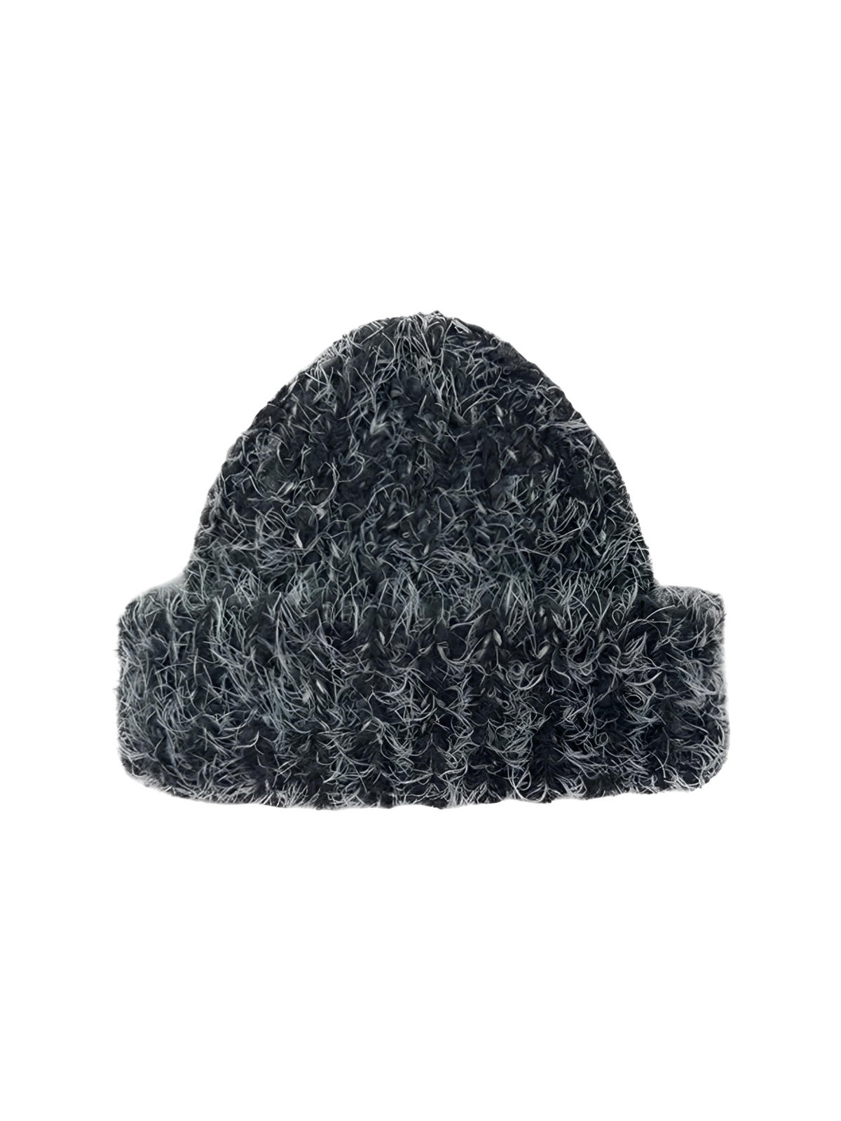 Berretto donna inverno, accessorio caldo in lana bouclé, texture bouclé grigio scuro, taglio moderno senza bordo, stile street minimal, modello Nawie