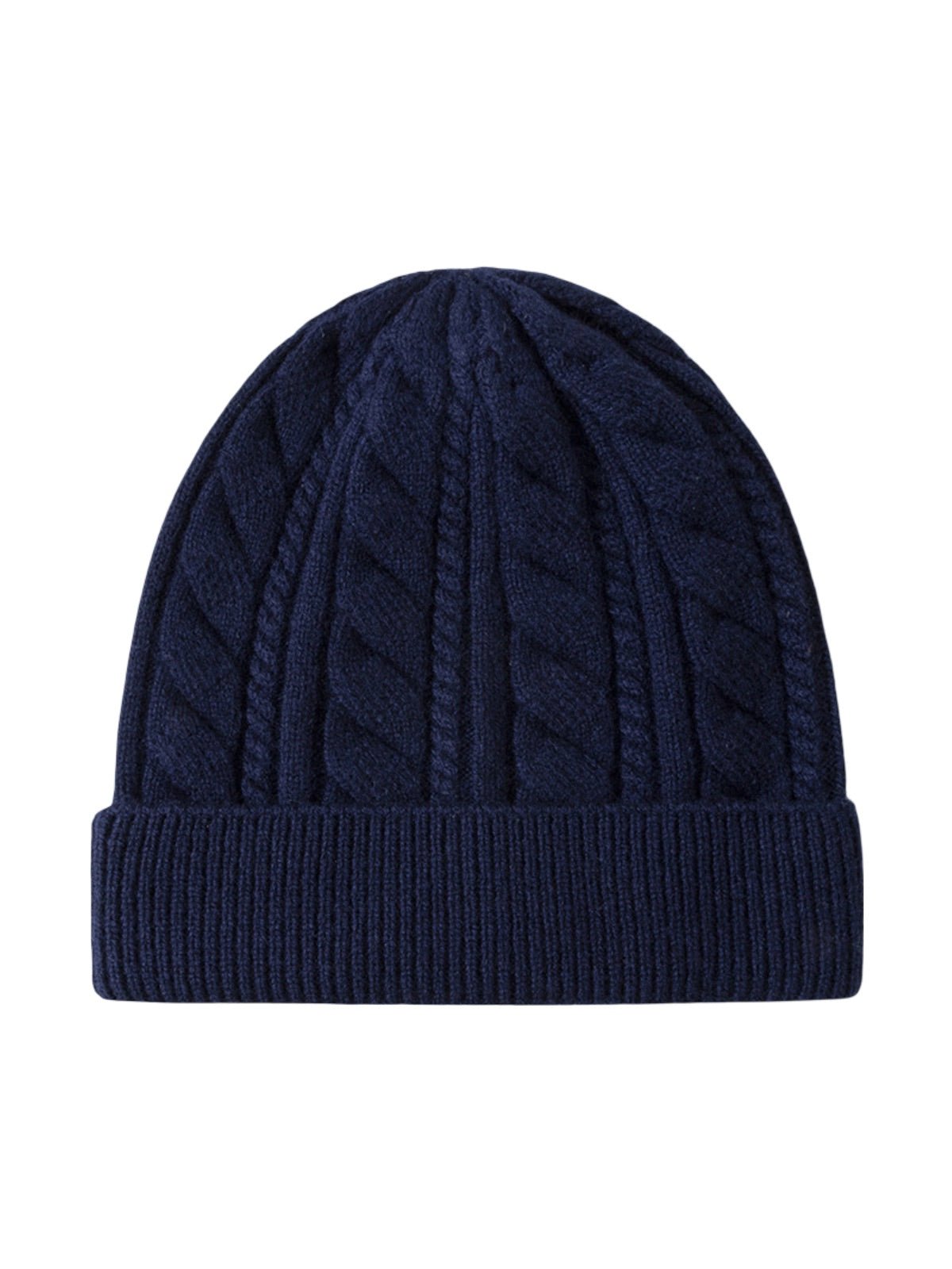 Bonnet femme hiver en pure laine, tricot torsadé, coupe chaude, style minimal, mode urbaine, modèle Ulia - Bonnets - Bleu marine
