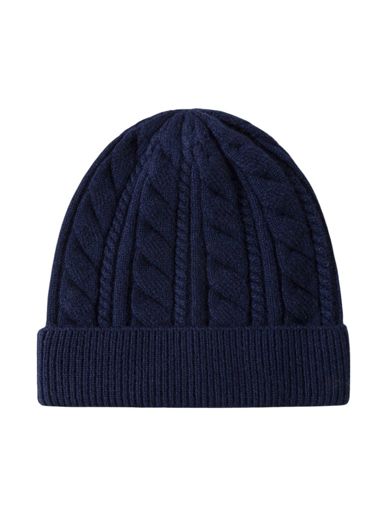 Bonnet femme hiver en pure laine, tricot torsadé, coupe chaude, style minimal, mode urbaine, modèle Ulia - Bonnets - Bleu marine