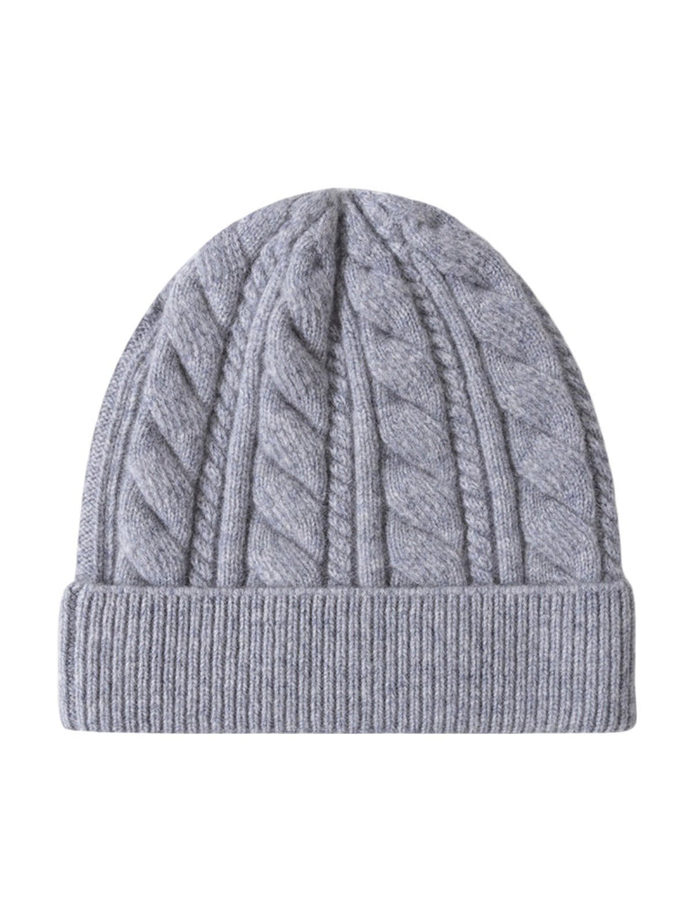 Bonnet femme hiver en pure laine, tricot torsadé, coupe chaude, style minimal, mode urbaine, modèle Ulia - Bonnets - Gris