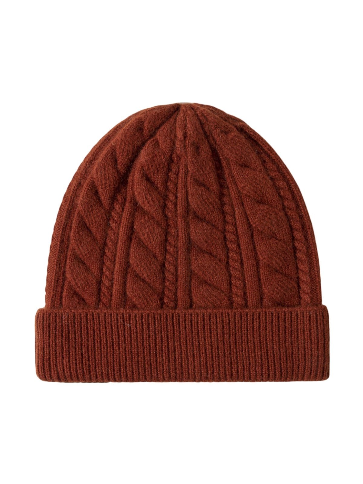 Bonnet femme hiver en pure laine, tricot torsadé, coupe chaude, style minimal, mode urbaine, modèle Ulia - Bonnets - Marron clair