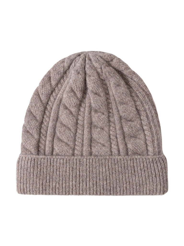 Bonnet femme hiver en pure laine, tricot torsadé, coupe chaude, style minimal, mode urbaine, modèle Ulia - Bonnets - Taupe