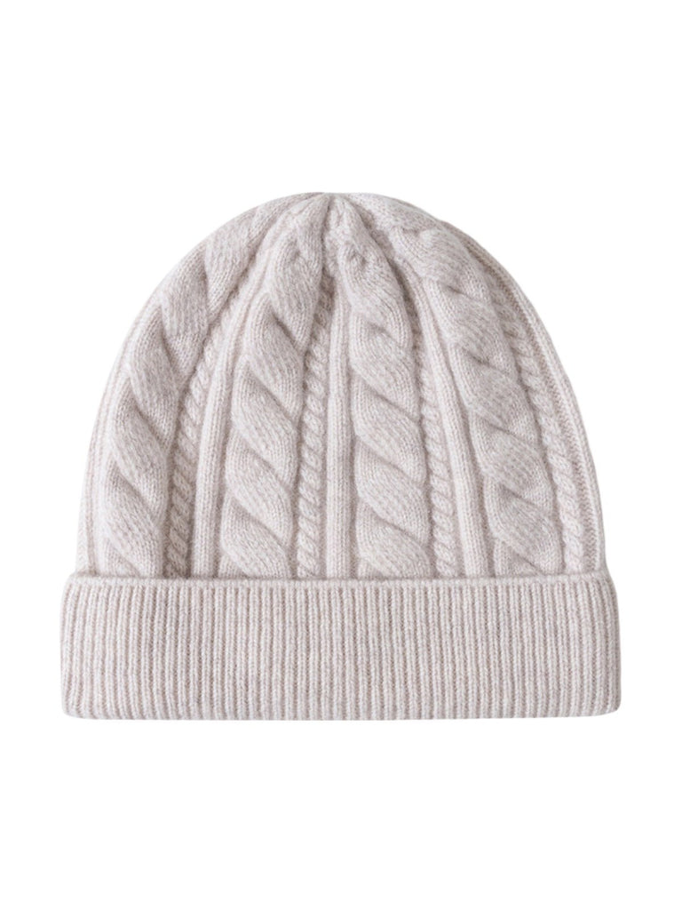 Bonnet femme hiver en pure laine, tricot torsadé, coupe chaude, style minimal, mode urbaine, modèle Ulia - Bonnets - Blanc cassé