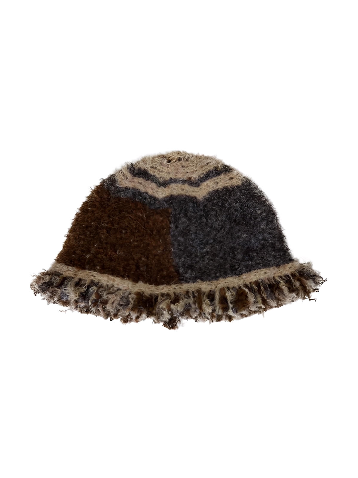 Berretto in lana mista da donna, forma cloche, lavorato a mano, stile vintage, bordo con frange arricciate, morbido e caldo, inverno 2024, look rétro, design unico, modello unisex e originale, modello Pyrma