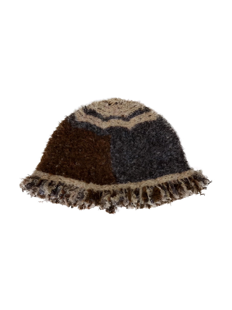 Berretto in lana mista da donna, forma cloche, lavorato a mano, stile vintage, bordo con frange arricciate, morbido e caldo, inverno 2024, look rétro, design unico, modello unisex e originale, modello Pyrma