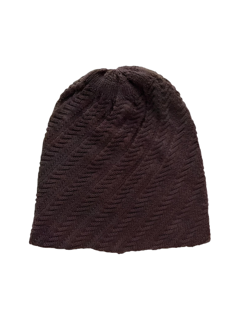 Bonnet tricoté chaud, design côtelé unisexe, coupe ample confortable, style streetwear hivernal, bonnet coton acrylique doux, bonnet sans bord structuré oversize, modèle Ova - Bonnets - Marron