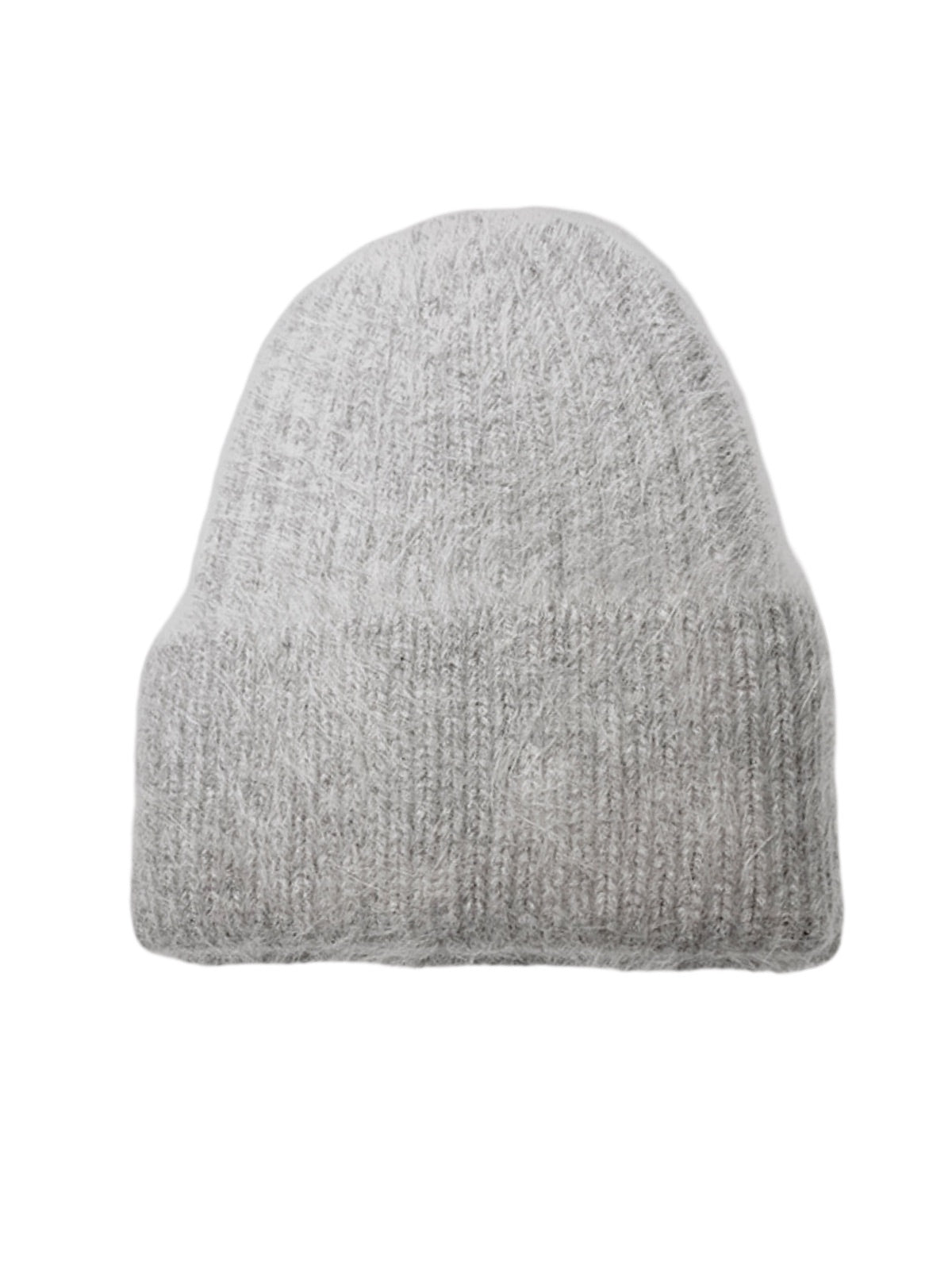 Bonnet tricoté doux, haute densité, poil de lapin angora, chaud et confortable, hiver, mixte, look minimal, style tendance, modèle Moha - Bonnets - Gris