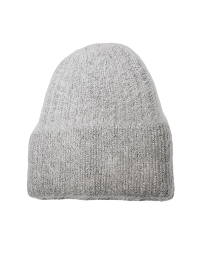 Bonnet tricoté doux, haute densité, poil de lapin angora, chaud et confortable, hiver, mixte, look minimal, style tendance, modèle Moha - Bonnets - Gris