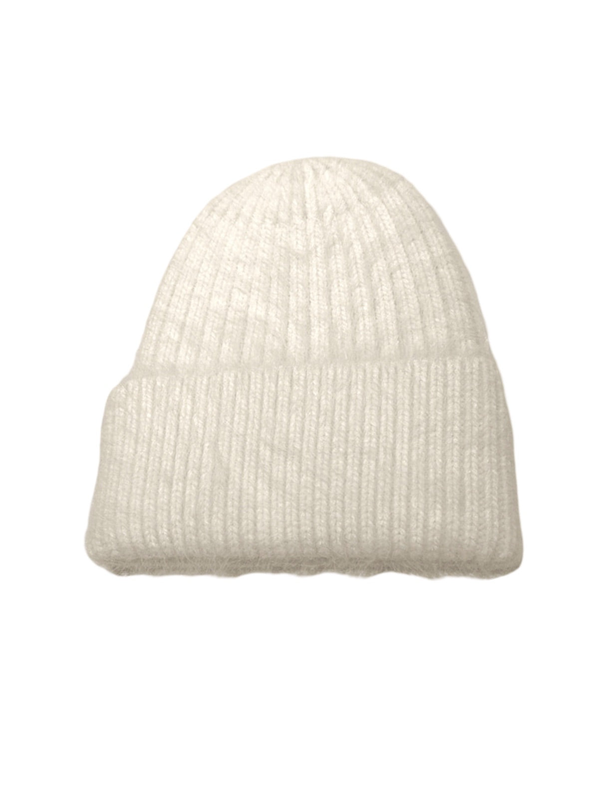 Bonnet tricoté doux, haute densité, poil de lapin angora, chaud et confortable, hiver, mixte, look minimal, style tendance, modèle Moha - Bonnets - Blanc