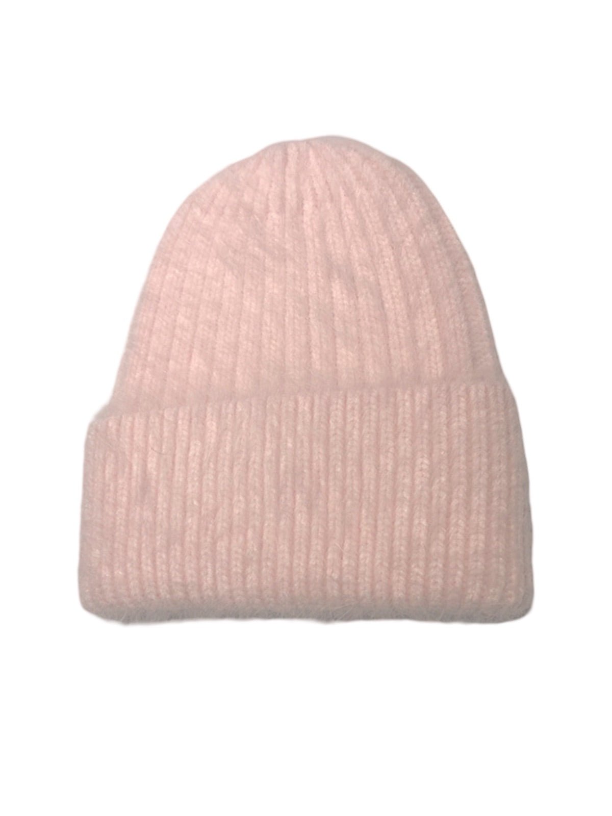 Bonnet tricoté doux, haute densité, poil de lapin angora, chaud et confortable, hiver, mixte, look minimal, style tendance, modèle Moha - Bonnets - Rose