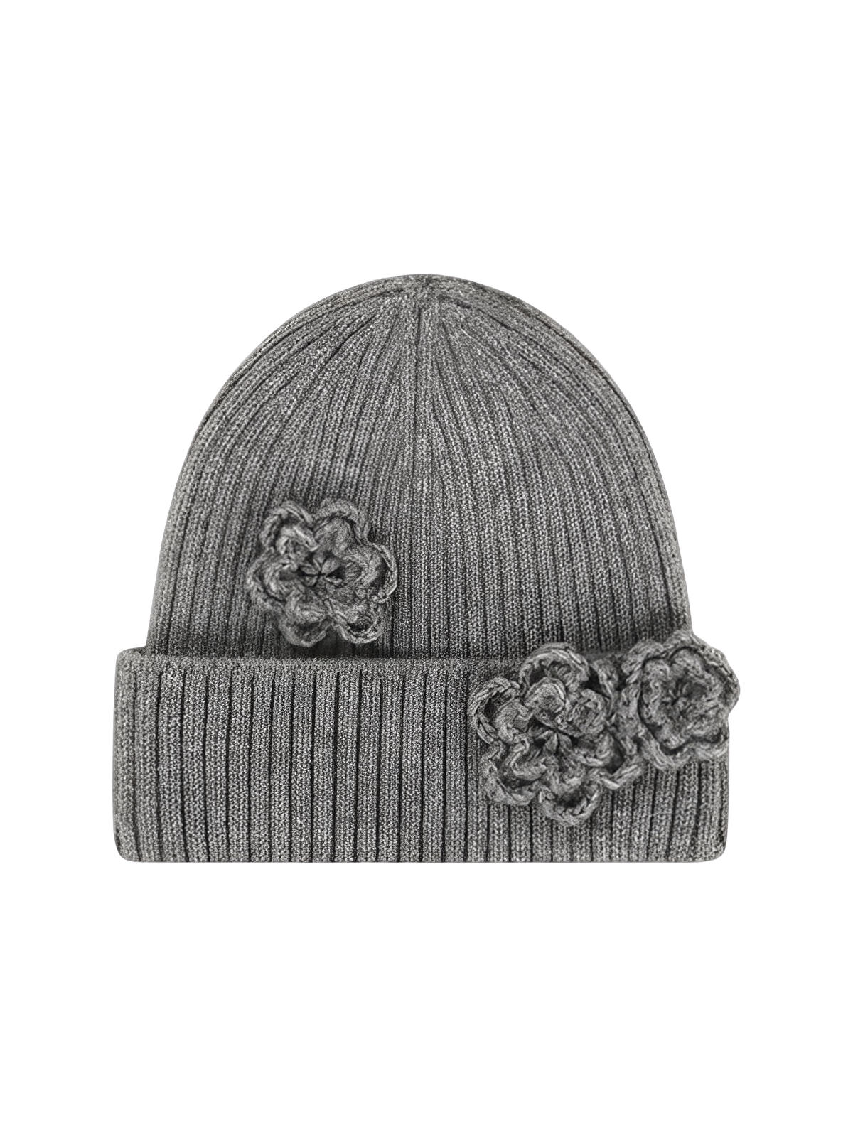 Berretto in maglia inverno donna, con fiore all’uncinetto, berretto morbido e caldo, berretto street style, berretto ragazza di tendenza, modello Gardénia