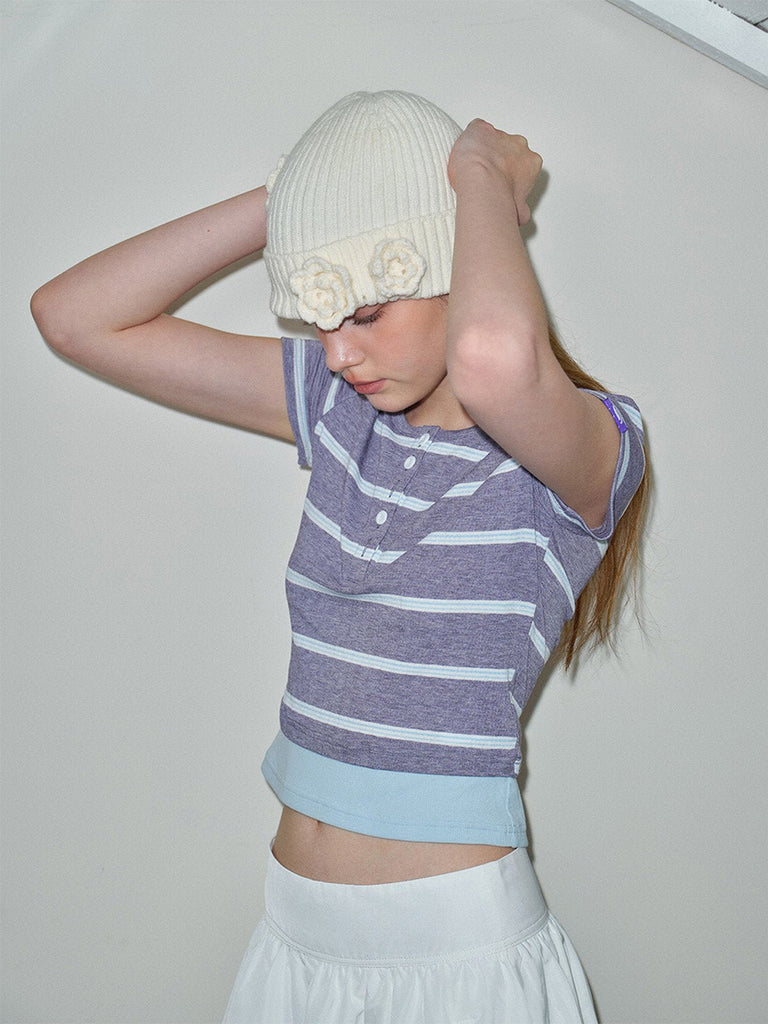 Bonnet tricoté hiver femme, à fleur crochetée, bonnet doux chaud, bonnet street style, bonnet fille tendance, modèle Gardénia - Bonnets - Blanc