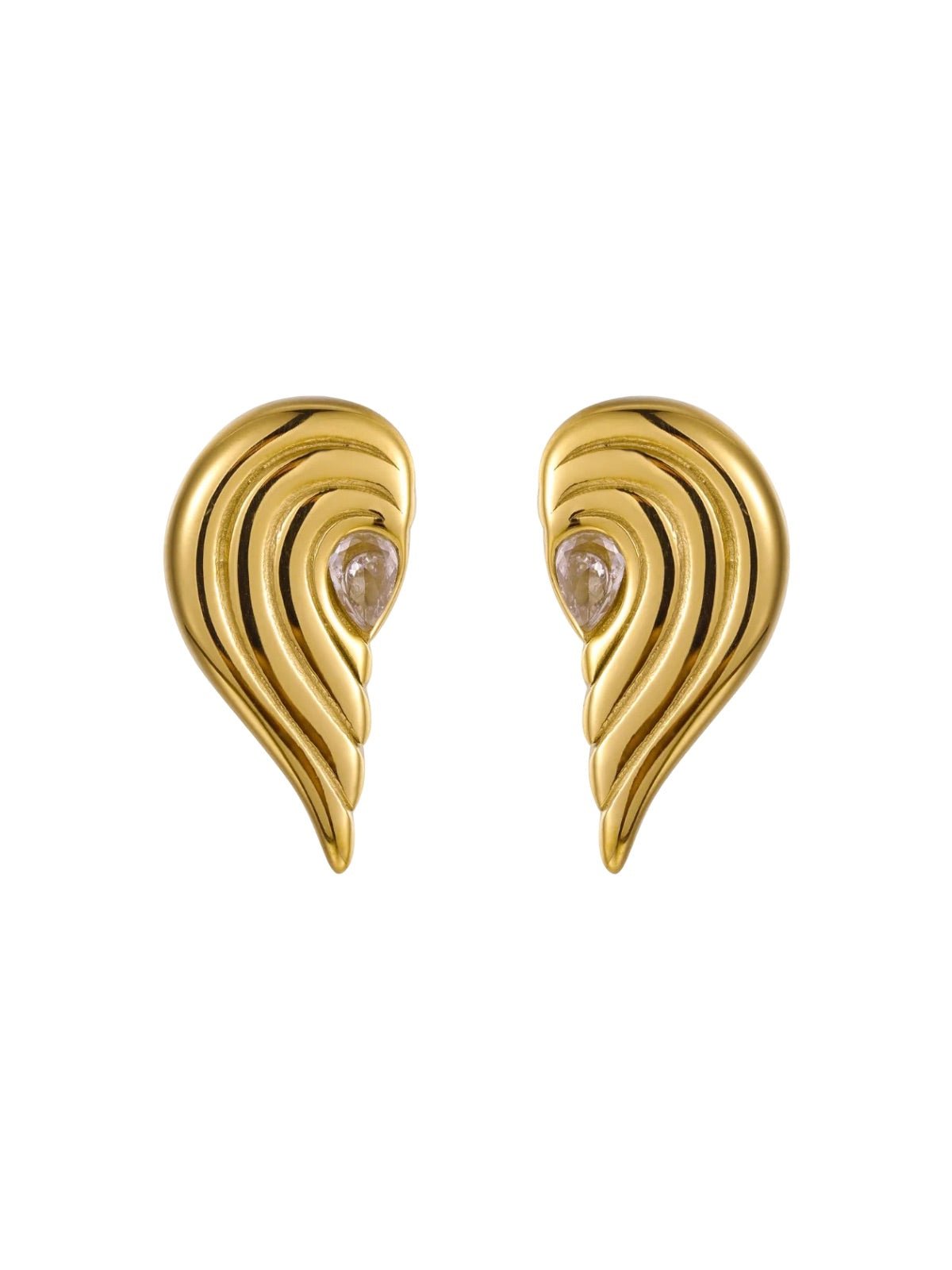 Boucles d'oreilles cœur, design asymétrique, zircon étincelant, acier inoxydable, placage or 18K, modèle Praline - Boucles d'oreilles - Or