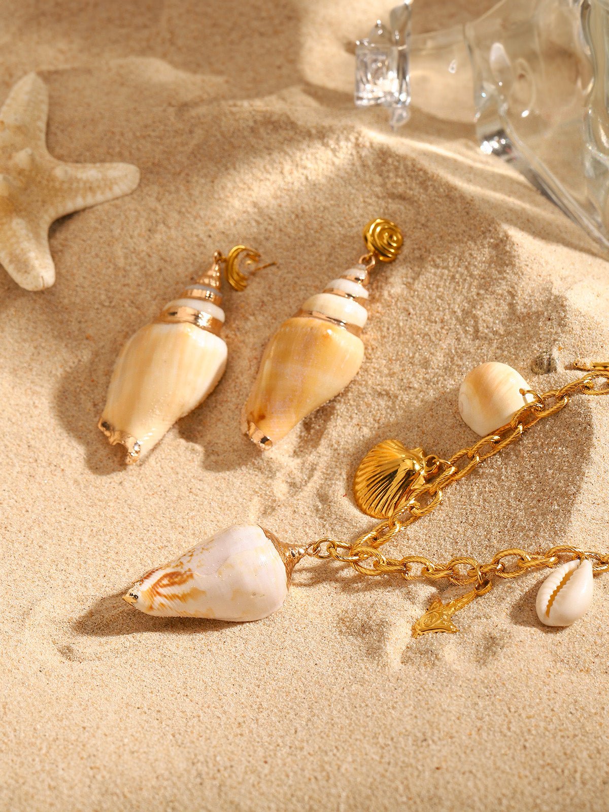 Boucles d’oreilles coquillage, style plage, acier inoxydable, plaqué or 18K, hypoallergénique, modèle Kesha - Boucles d'oreilles - Or