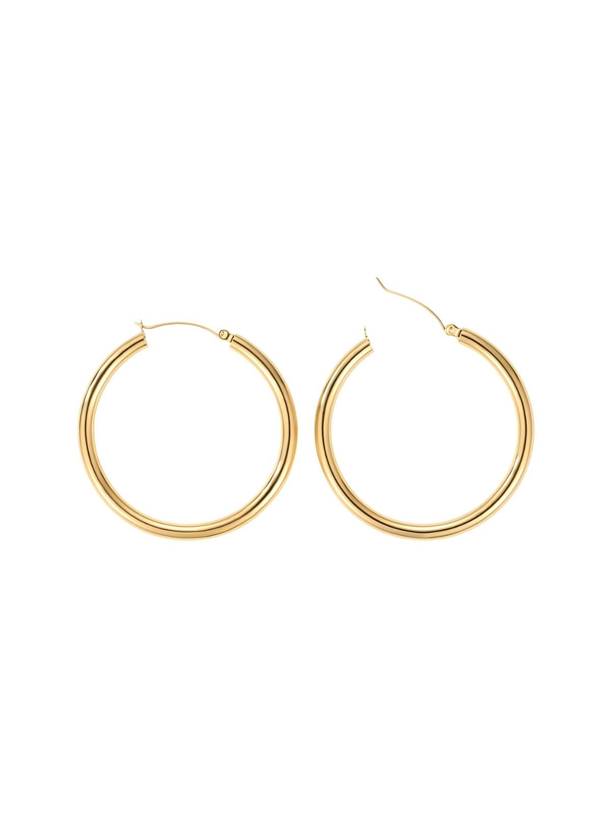 Boucles d'oreilles créoles rondes acier inoxydable, look minimaliste, style européen américain, finition or ou argent, trois tailles disponibles, modèle Uguette - Boucles d'oreilles - Or 24 mm