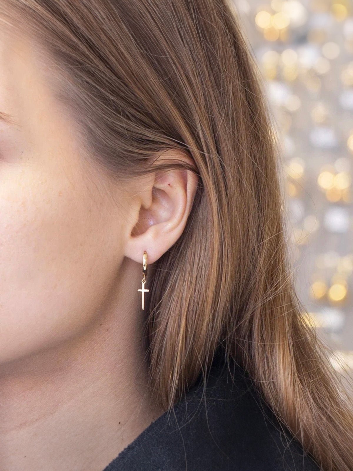Boucles d’oreilles croix, pendantes inox, style urbain, dorées ou argentées, tendance ins, modèle Lancy - Boucles d'oreilles - Or