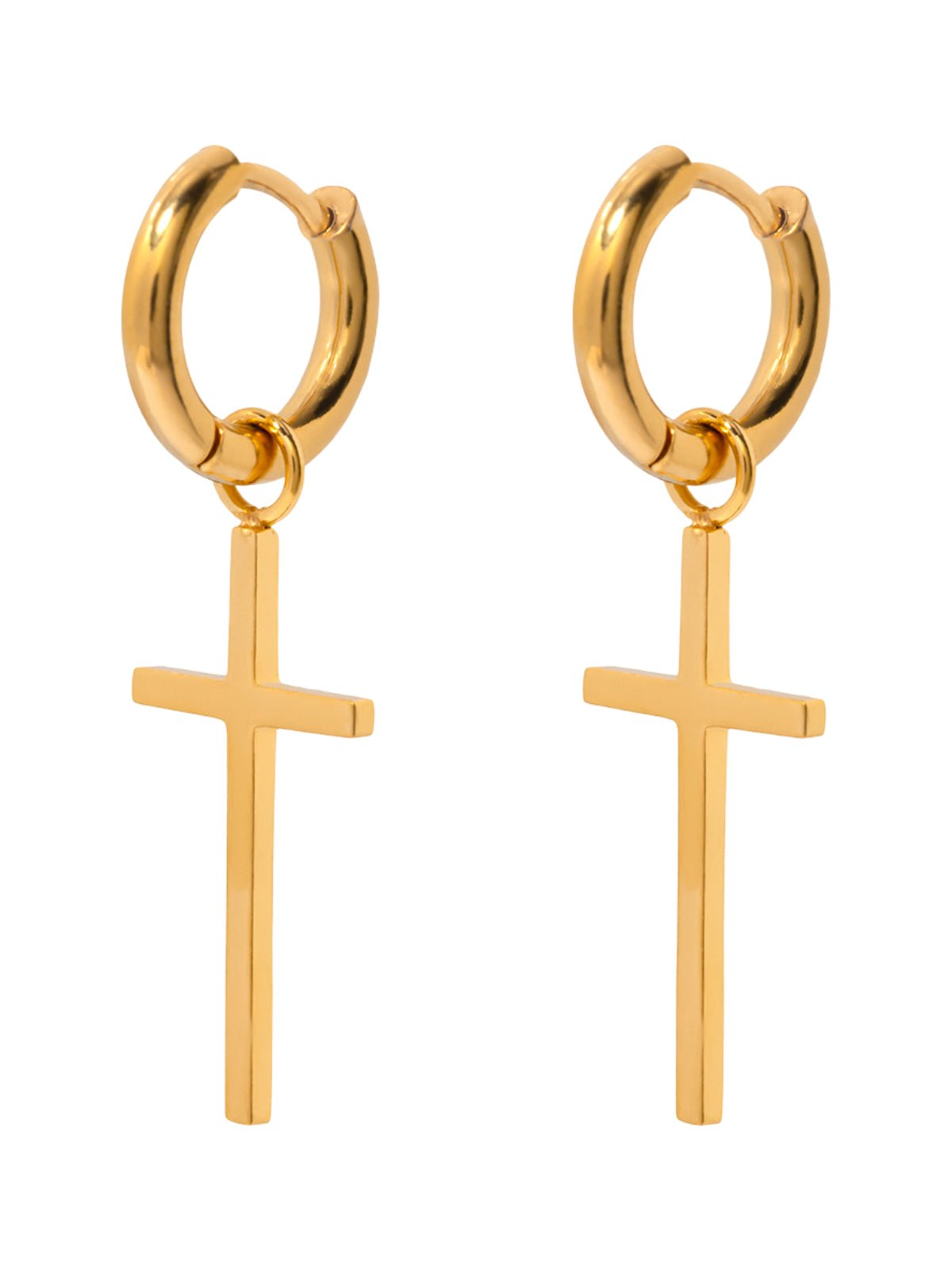 Boucles d’oreilles croix, pendantes inox, style urbain, dorées ou argentées, tendance ins, modèle Lancy - Boucles d'oreilles - Or