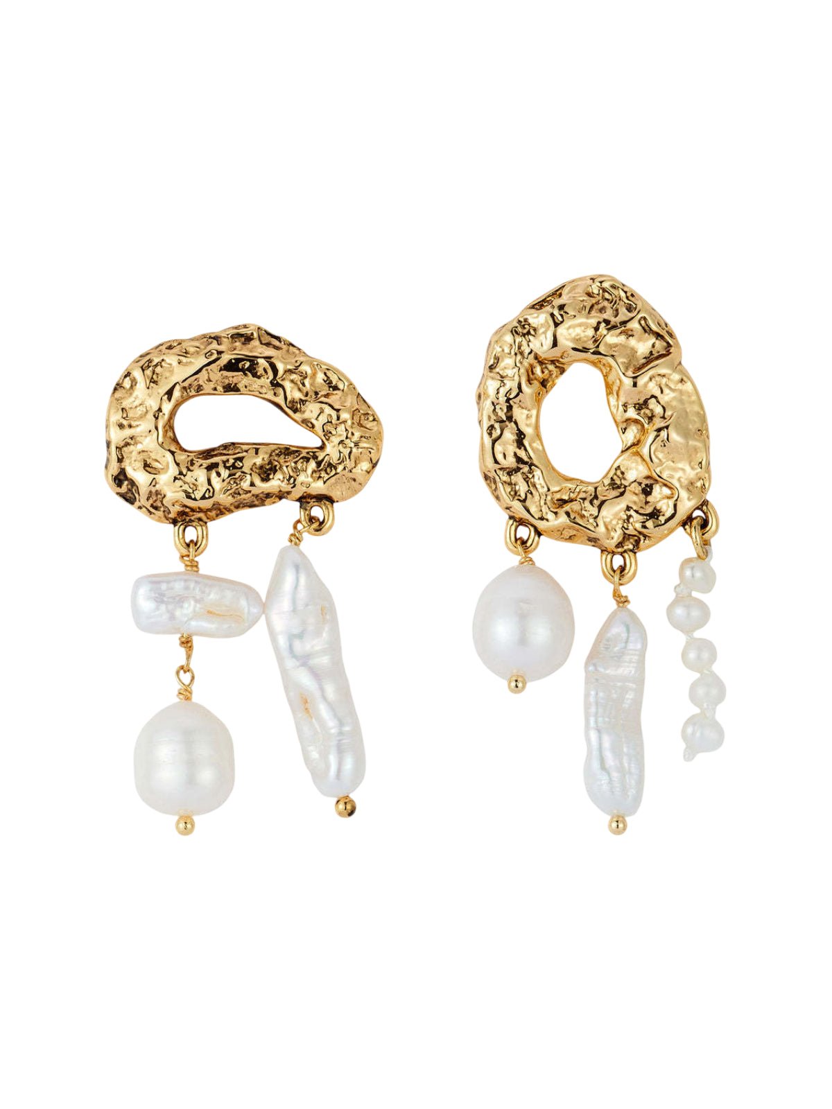 Boucles d'oreilles dorées, perles pendantes, design organique, effet martelé, style bord de mer, modèle Jisma - Boucles d'oreilles - Or