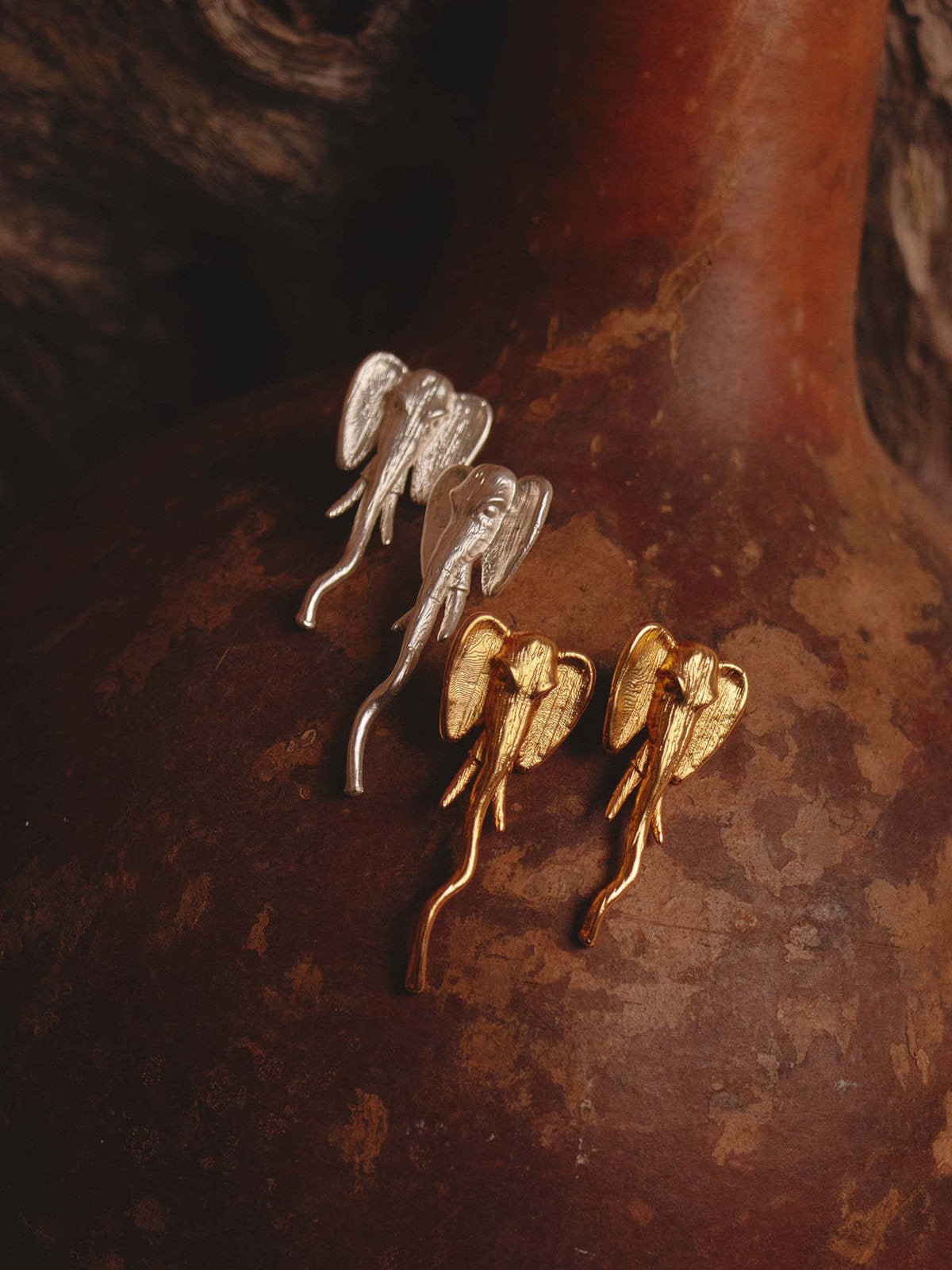 Boucles d’oreilles éléphant, acier inoxydable, plaqué or 18K, design animalier, inspiration Afrique, modèle Babane - Boucles d'oreilles - Or