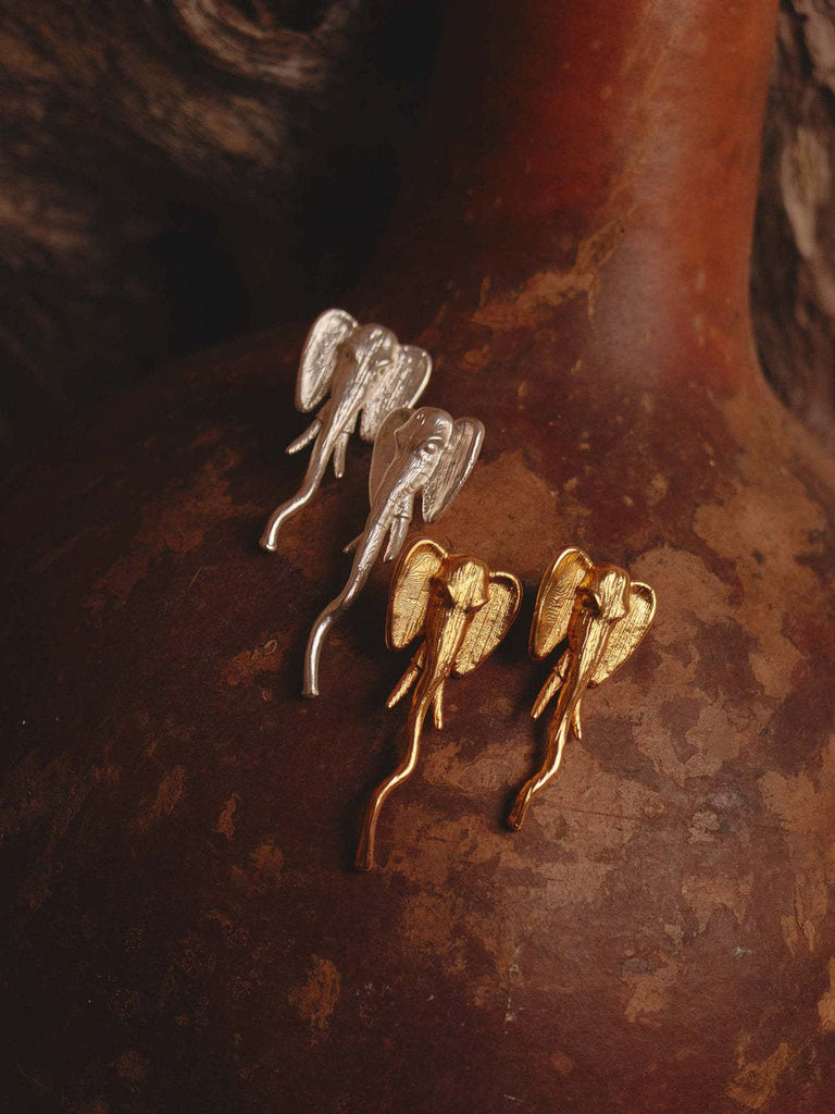 Boucles d’oreilles éléphant, acier inoxydable, plaqué or 18K, design animalier, inspiration Afrique, modèle Babane - Boucles d'oreilles - Or