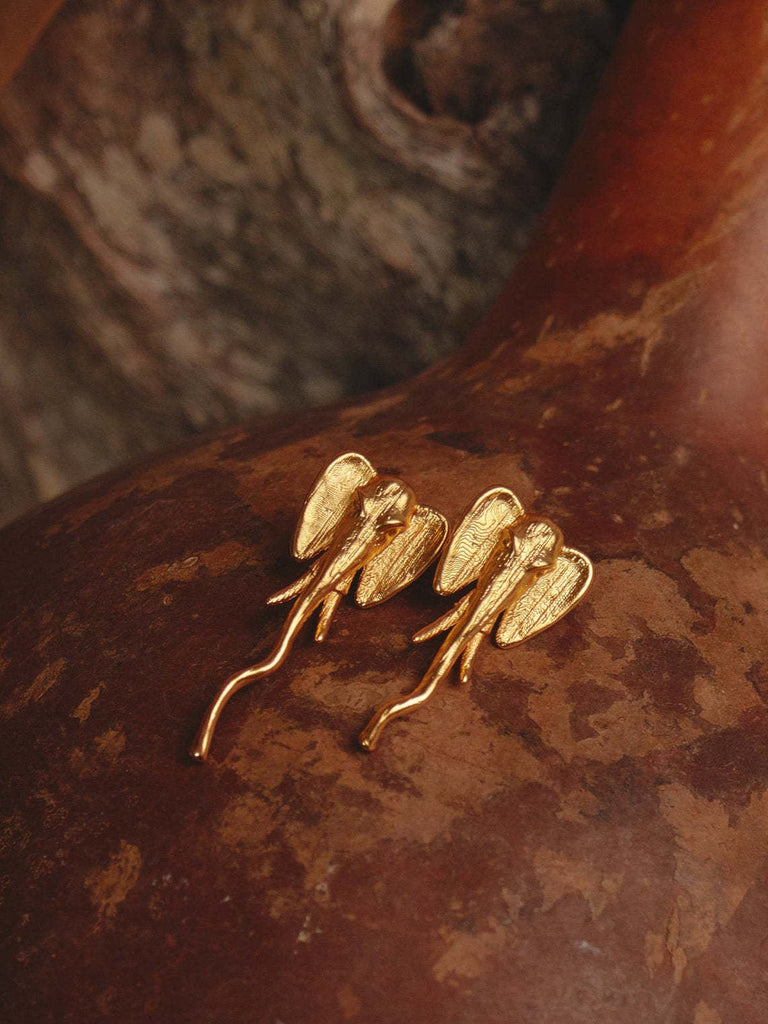 Boucles d’oreilles éléphant, acier inoxydable, plaqué or 18K, design animalier, inspiration Afrique, modèle Babane - Boucles d'oreilles - Or
