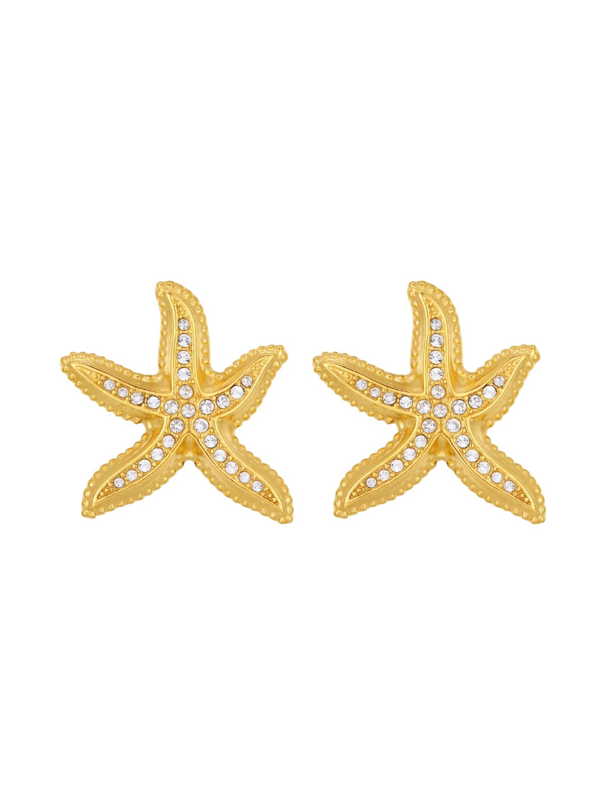Boucles d'oreilles étoile de mer dorée, bijou plage, acier inoxydable, clous femme, effet diamant, modèle Stary - Boucles d'oreilles - Or