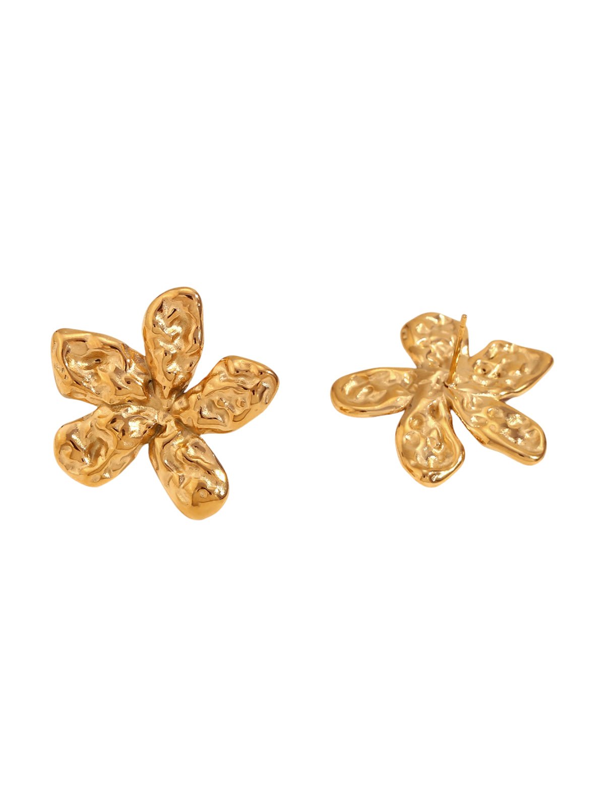 Boucles d’oreilles fleur dorée, bijou martelé, acier inoxydable, style floral, bijou d’été, modèle Financia - Boucles d'oreilles - Or