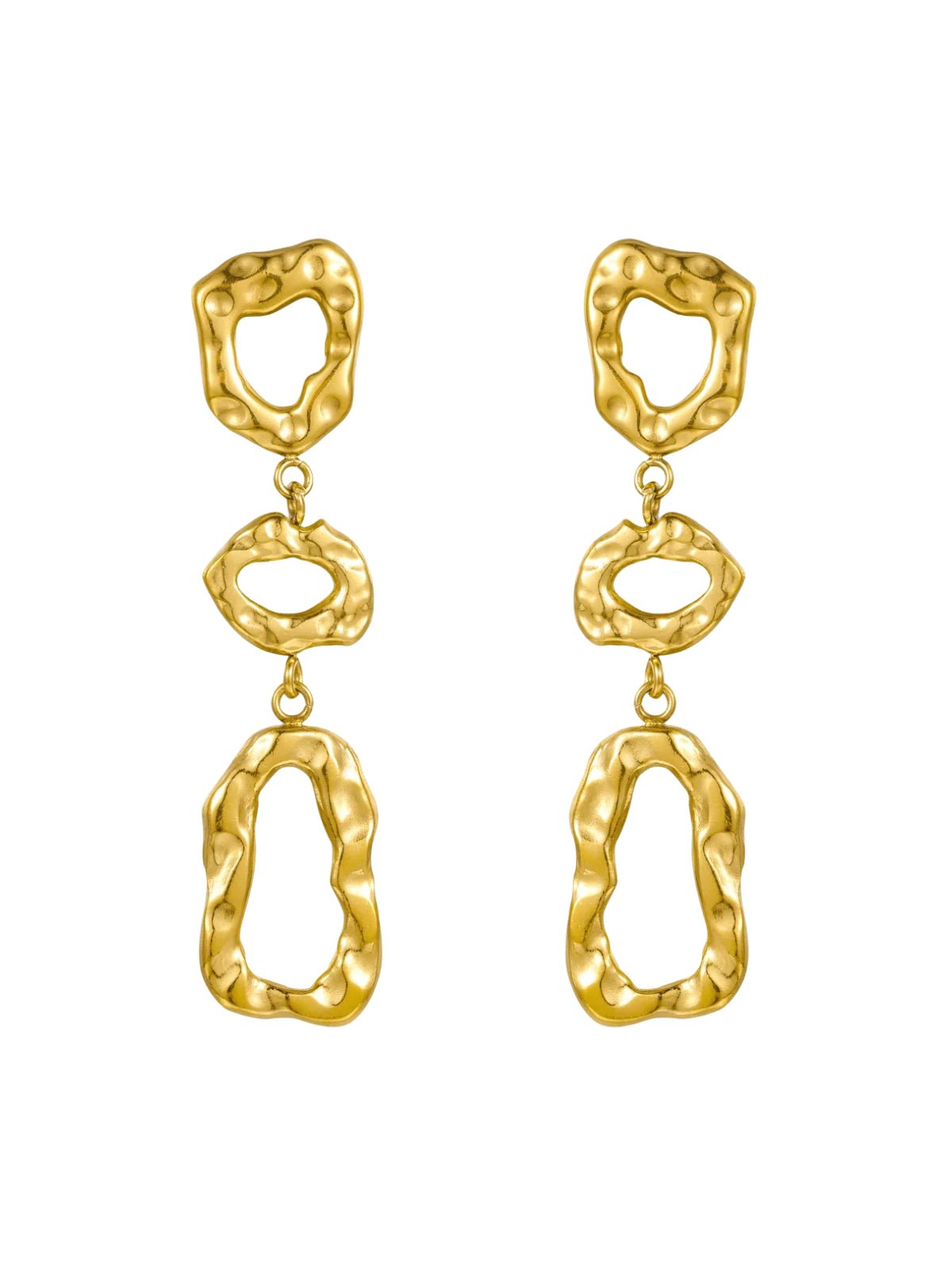Boucles d’oreilles longues, dorées, acier inoxydable, design géométrique, martelées, modèle Rouna - Bague - Or