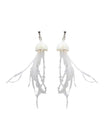 Boucles d'oreilles méduse, longues plumes, perles translucides, design aérien, hypoallergénique, modèle Médusa - Boucles d'oreilles - Blanc