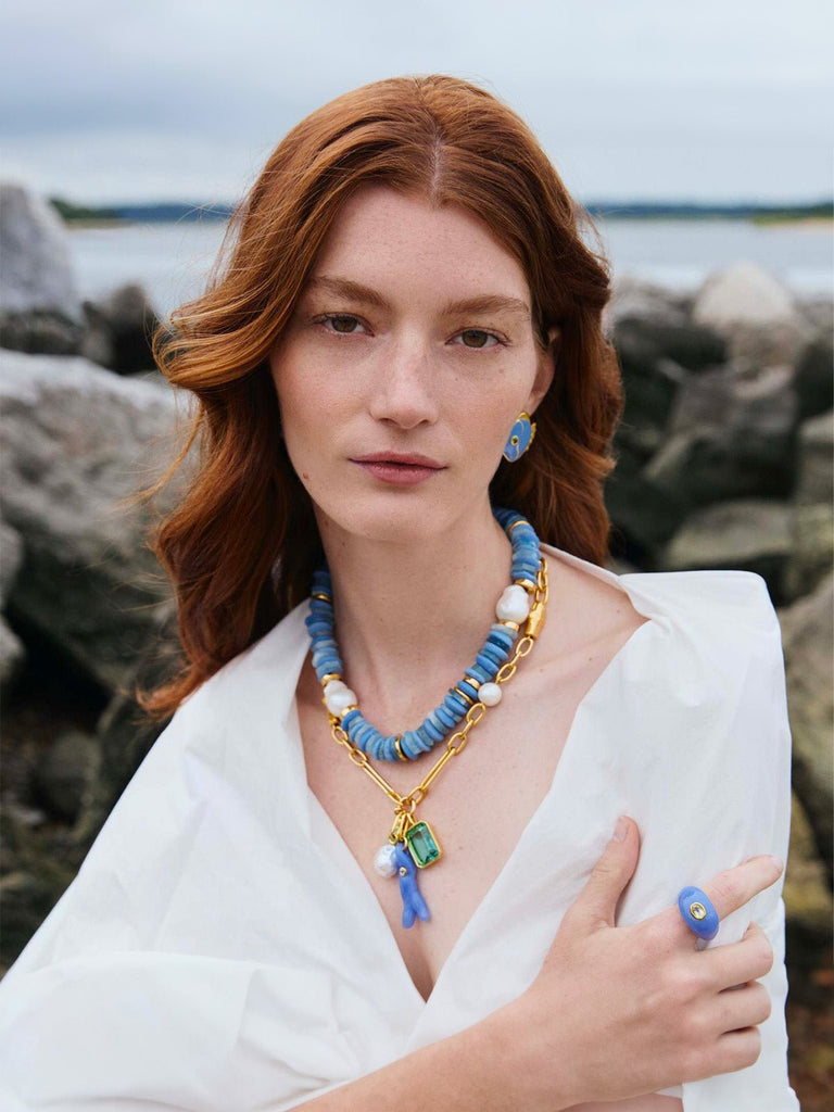 Boucles d’oreilles poisson bleu, style rétro, plaqué or 18K, strass vert, acier inoxydable, modèle Posène - Boucles d'oreilles - Bleu