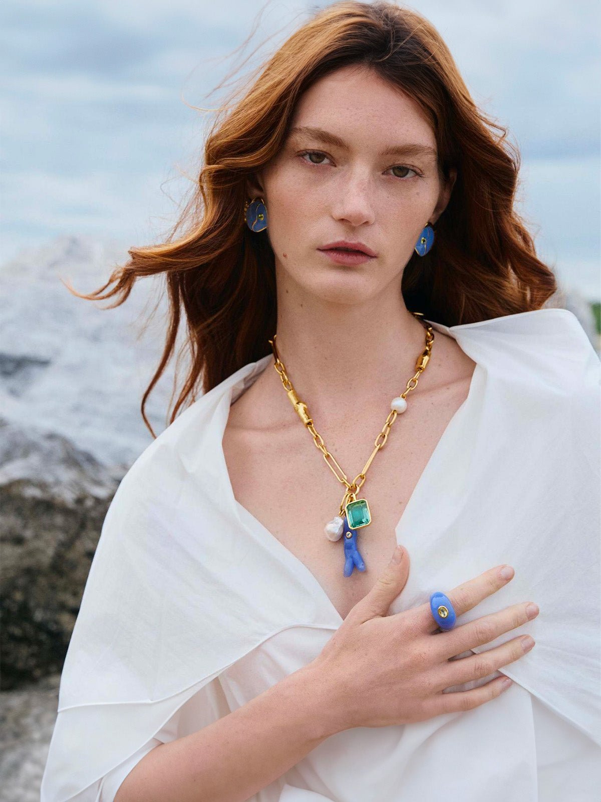 Boucles d’oreilles poisson bleu, style rétro, plaqué or 18K, strass vert, acier inoxydable, modèle Posène - Boucles d'oreilles - Bleu