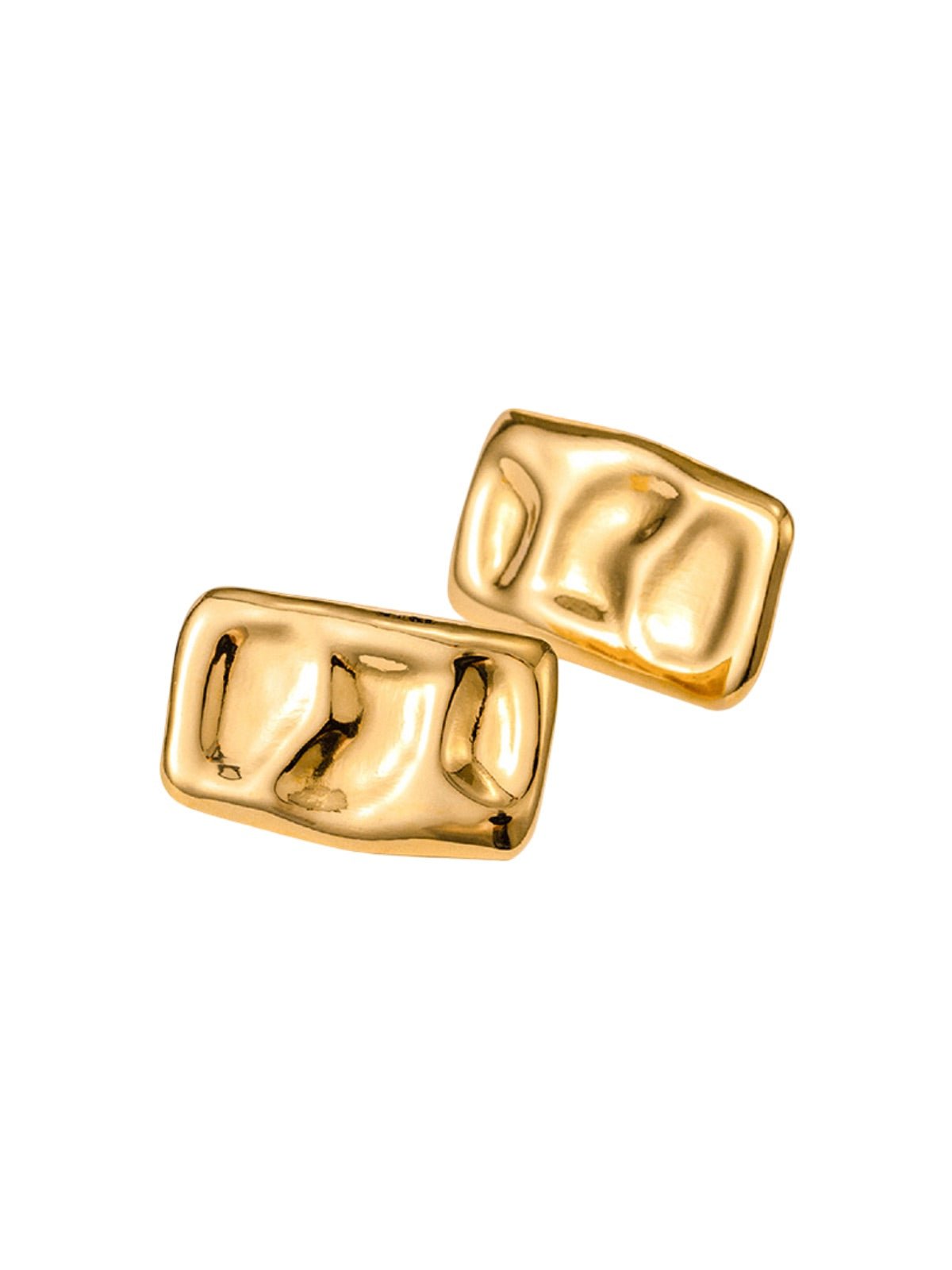 Boucles d’oreilles rectangle doré, texture martelée, acier inoxydable, style géométrique, fermoir poussette, modèle Sora - Boucles d'oreilles - Or