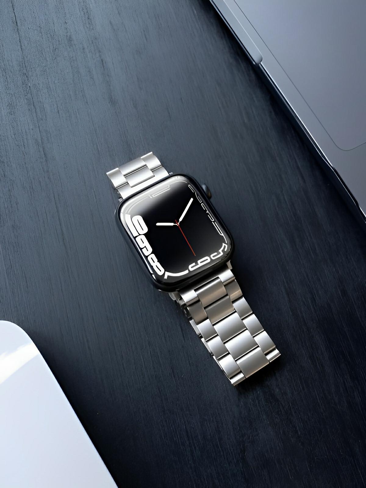 Bracelet acier inoxydable Apple Watch, design raffiné, maillons ajustables, fermoir invisible, confort et style, modèle Major - Bracelet Apple Watch - Argent 38 à 42mm